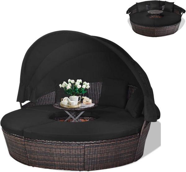 KOMFOTTEU Sonneninsel Polyrattan, mit faltbarem Dach,192 x 177 x 146 cm
