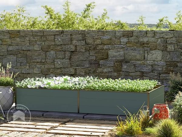 GFP HALFSIZE Aluminium Hochbeet - Platzsparendes & Stabiles Gartenbeet in Anthrazit - 235 x 119 x 39 cm - Ideales halbhohes Modell für Familien-Gartenspaß