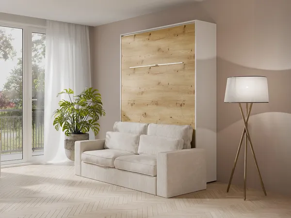 Vente-unique - RAPILI Bett Holz, Platte BeigeWeiß - B 133 cm239,2 cm x H 225,2 cm x L 200 cm