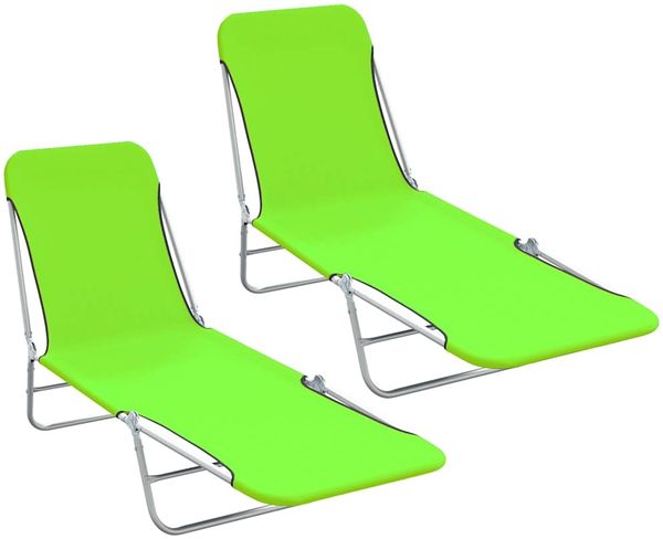 Klappbare Sonnenliege 2 pcs, Gartenliege Stahl und Stoff Grün