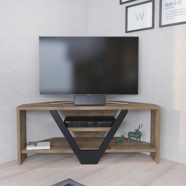 Hanah Home Stylish TV Stand, Walnut & Black, 90 x 35 x 36.8 cm | 100% Melamine Coated Particle Board, 18 mm Thick | Modern Design for Living Room & Entertainment Spaces