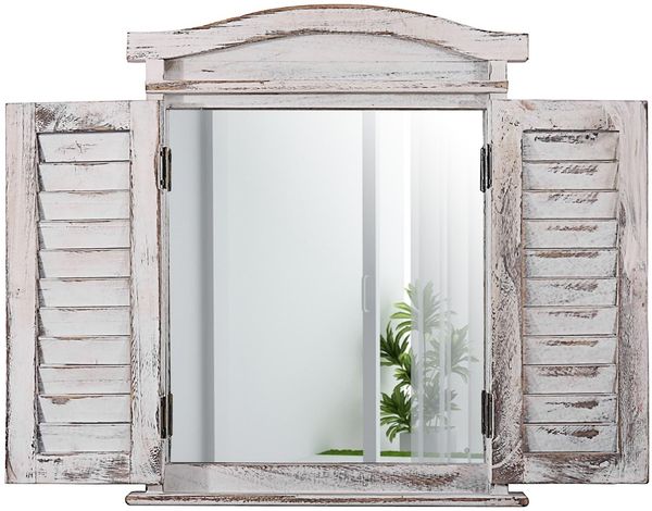 Wandspiegel Spiegelfenster mit Fensterläden 53x42x5cm ~ weiß shabby