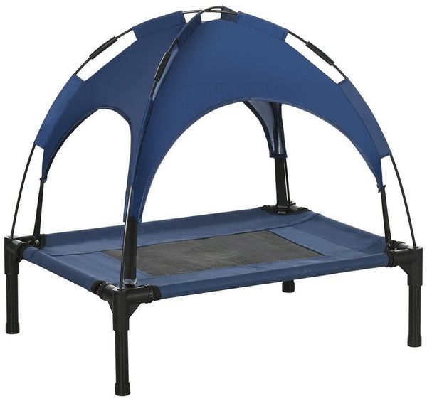 PawHut Tierbett Hundeliege mit Baldachin, Atmungsaktiv, Oxford, Netzstoff, Taftstoff, für Garten, Balkon, Dunkelblau