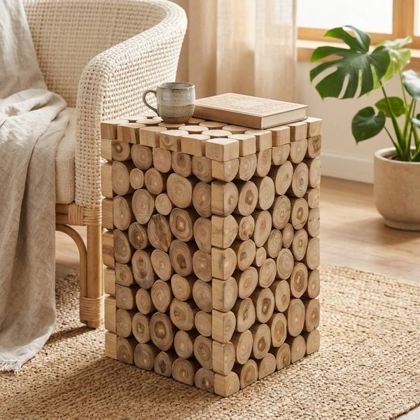 Beistelltisch NICO Teakholz nachhaltig Holztisch 45cm Nachttisch Pflanzsäule