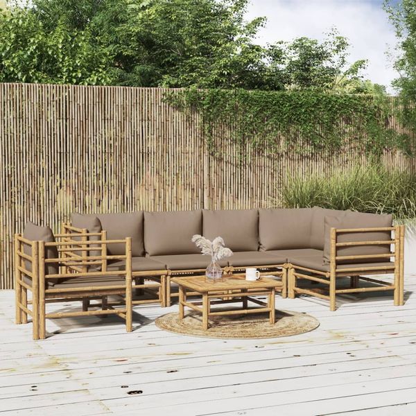 vidaXL 7-tlg. Garten-Lounge-Set mit Taupe Kissen Bambus 3155125