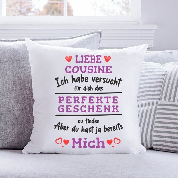 GRAVURZEILE Zierkissen mit Spruch - Das Perfekte Geschenk - Für Familie & Freunde -, starke Farben ohne verblassen - Cousine - ohne Füllung