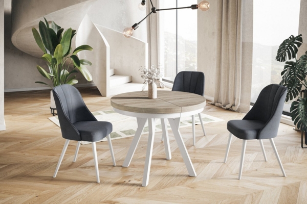 Alpi-Möbel Esstisch Wohnzimmertisch - Ausziehbarer runder Tisch 80-120 cm - Sonoma Eiche, Ausziehbar, 2 x Einsatz 50 cm