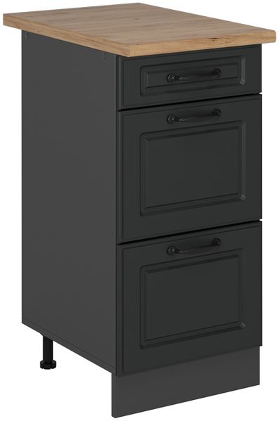 Küchenunterschrank R-Line Anthrazit Landhaus 40 cm mit Schubladen, AP Eiche Vicco
