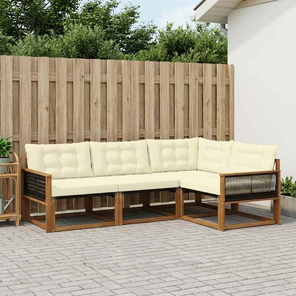 vidaXL Outdoor-Sofagarnitur mit Kissen 4 pcs Natur und Creme 3381390