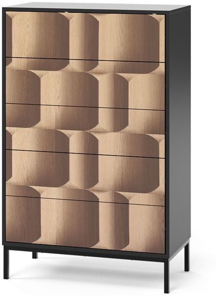 Kommode Eliza Schwarz/Eiche 76 x 120 cm mit 5 Schubladen Vicco