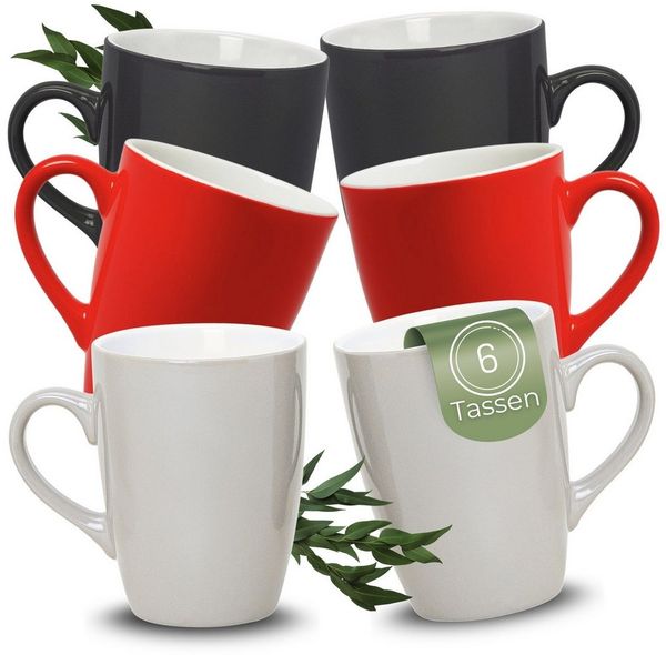 matches21 HOME & HOBBY Tasse Kaffeetassen 6er Set aus Keramik 340ml, Teetassen moderne Farben, 6-tlg, Keramik, Moderne Kaffeebecher Spülmaschinenfest & Mikrowellengeeignet