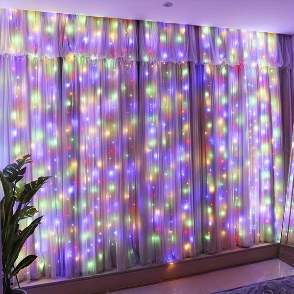 Montegoni LED-Lichterkette 3x3 m 300 LED Lichtervorhang Lichternetz Lichterkette mit Fernbedienung, Wasserfeste LED Lichterkette mit 8 Modi und Fernbedienung