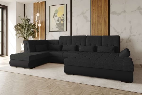 99rooms Felicia Wohnlandschaft Velours MANILA Schwarz Chenille EDEN Schwarz Rechts