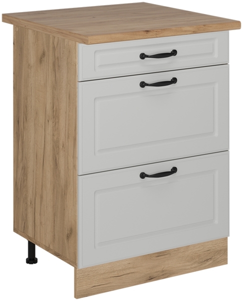 Küchenunterschrank R-Line Weiß Landhaus 60 cm mit Schubladen, AP Eiche Vicco