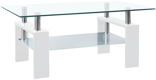Couchtisch, Sofatisch Weiß Transparent 95x55x40 cm Hartglas