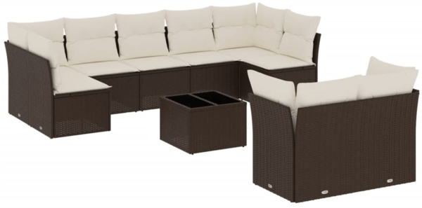 vidaXL 10-tlg. Garten-Sofagarnitur mit Kissen Braun Poly Rattan 3218163