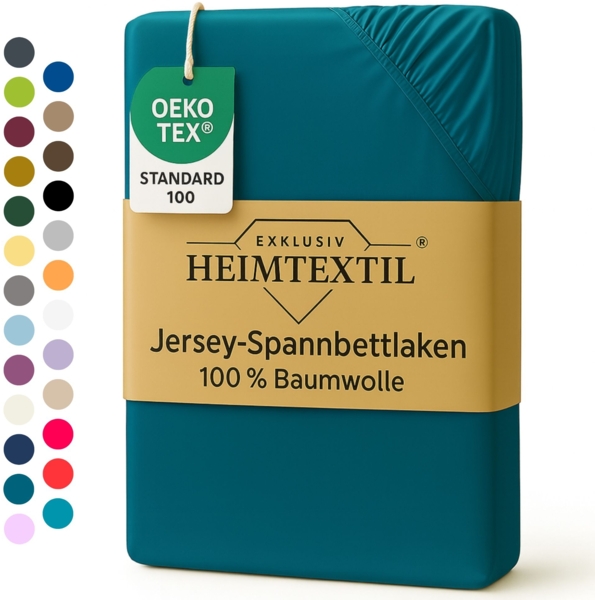 EXKLUSIV HEIMTEXTIL Marke Jersey Spannbettlaken 100 x 200 cm Petrol 100% Baumwolle Öko - Tex Zertifiziert Bed-Sheet Bettlaken Spannbetttuch Topper Leinentuch