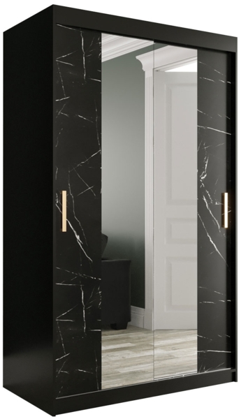 Kleiderschrank Kamoga T1 120 (Schwarz / Marmor Schwarz + Gold, ohne Schubladen)