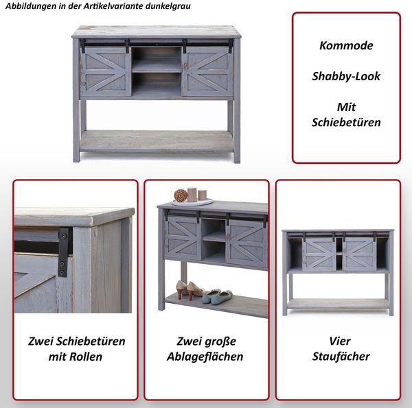 Kommode mit Schiebetüren HWC-D57, Shabby-Look Vintage, 81 x 102 x 34 cm ~ weiß Bild 2