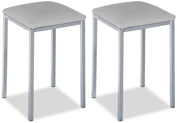 ASTIMESA - Gepolsterter Küchenhocker - Solide und Feste Struktur - Gestell Farbe Aluminium und Sitzfläche aus Kunstleder - Sitzfarbe: Grau. Lieferumfang: 2 Stück, Maße: 35 x 35 x 45 cm