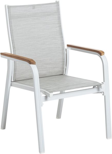 KETTLER GRANADA Stapelsessel zerlegt weiß matt/hellgrau/natur Aluminium/Outdoorgewebe/Teak 69 x 66 x 98