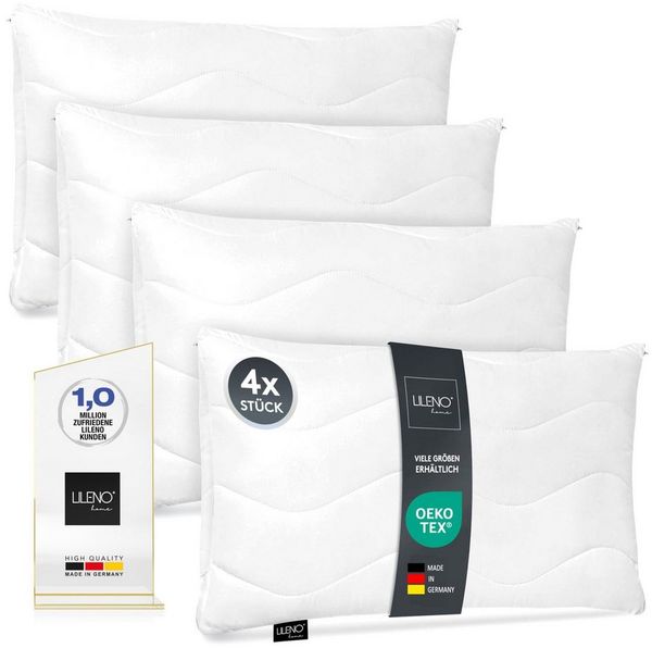 LILENO HOME Kopfkissen - gestepptes Kissen in verschiedenen Größen - Made in Germany, Füllung: 100% Polyester, Rückenschläfer, Seitenschläfer, Bauchschläfer, Spar-Set, 4er Set, Dekokissen 50x70 cm, allergikergeeignet, Bettkissen oder Kopfkissen