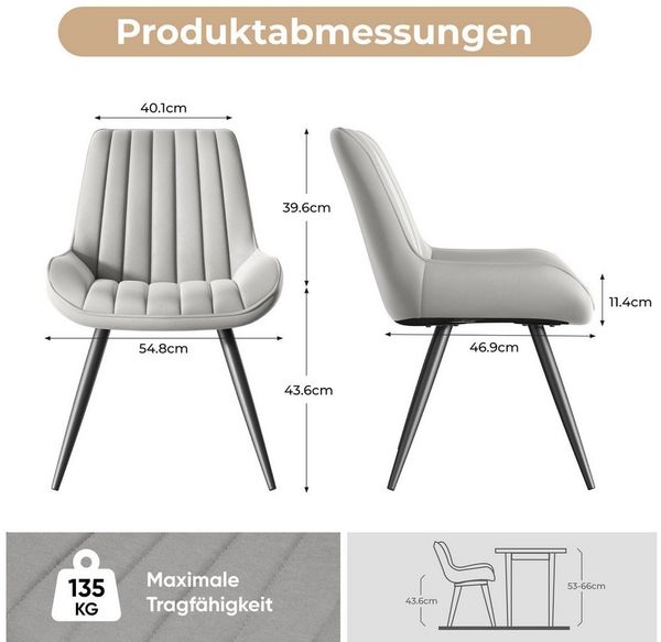 HawthyHome Esszimmerstuhl bequeme Polsterstühle Küchenstuhl (2 St), mit Rückenlehne und Metallbeine
