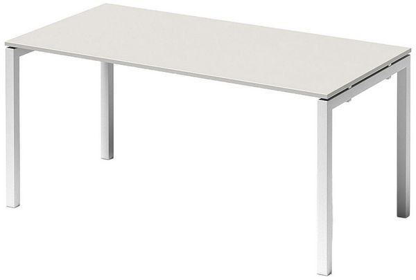 Bisley Cito höhenverstellbarer Schreibtisch 160x80 cm, Tischplatte in grau, Gestell in Weiß - PC Tisch für's Büro manuell höhenverstellbar, Computertisch verstellbar, DUH1608-GW-396