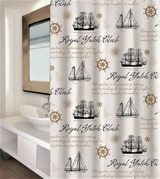 MSV Duschvorhang Cotexsa ROYAL YACHT Breite 180 cm, Premium Textil-Duschvorhang, Made in Spain, 100% Polyester, wasserundurchlässig, Anti-Schimmel-Effekt, Anti-Bakteriell beschichtet, waschbar 30°, 180x200 cm, Motiv "Segelschiff"