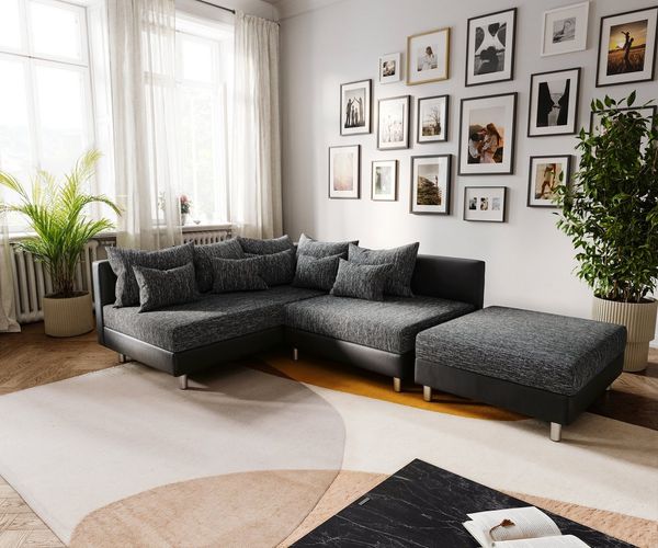 DELIFE Ecksofa Clovis, Schwarz Hocker Ottomane Links Ecksofa Modulsofa