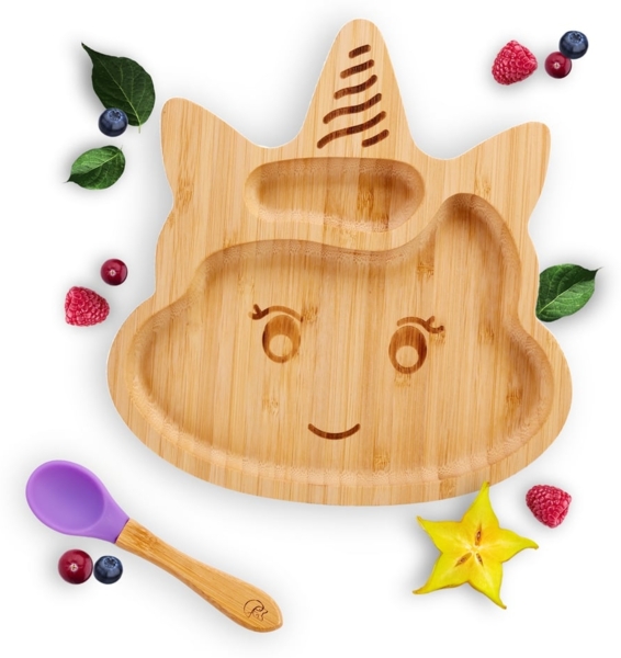 Kleinfuchs Kinderteller Bambus Einhorn Lila