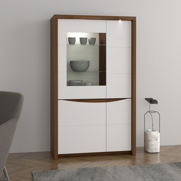 FORTE 'Saint Tropez' Vitrine mit LED Beleuchtung, Holzwerkstoff, Braun/Weiß, 93,8 x 158,8 x 42 cm