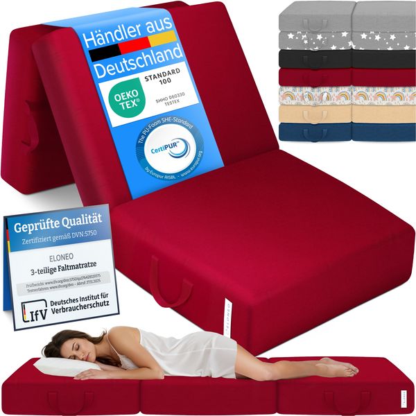 Bestschlaf 'ELONEO' Klappmatratze für Erwachsene, waschbarer Bezug, Polyester Rot, 90 x 200 cm