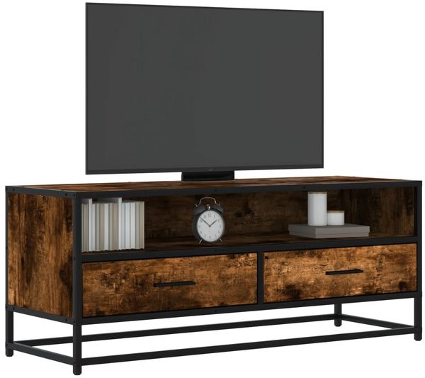 vidaXL TV-Schrank Räuchereiche 100x34,5x40 cm Holzwerkstoff und Metall 848816
