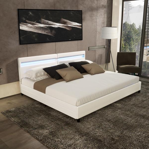 HOME DELUXE LED Bett mit Schubladen NUBE - 200 x 200 cm ohne Matratze Weiß
