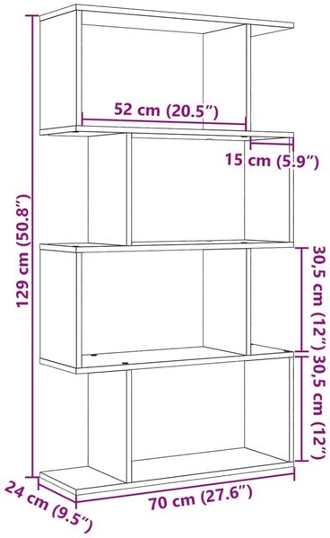 vidaXL Raumteiler-Bücherregal 4 Böden Betongrau 70x24x129 cm 858105 Bild 11