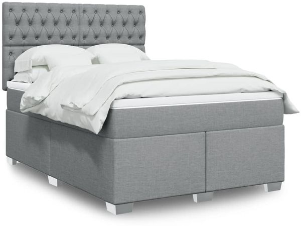 vidaXL Boxspringbett mit Matratze Hellgrau 140x200 cm Stoff 3292818