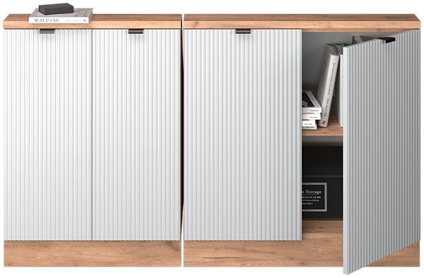 Küchenschrank für Dachschrägen R-Line Weiß Riffel 140 cm 2er Set Vicco Bild 5