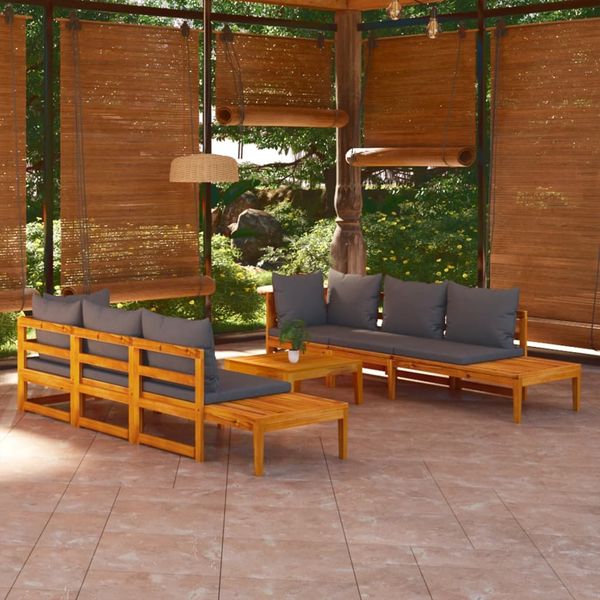 vidaXL 5-tlg. Garten-Lounge-Set mit Dunkelgrauen Kissen Akazienholz 3087275