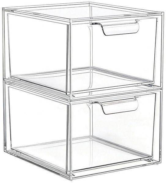 OSTWOLKE Make-Up Organizer 2er Stapelbare Acryl Kosmetik Organizer Schubladen Organizer, 2-tlg, für Schminktisch Schreibtisch Badezimmer Schlafzimmer UnterWaschbecken