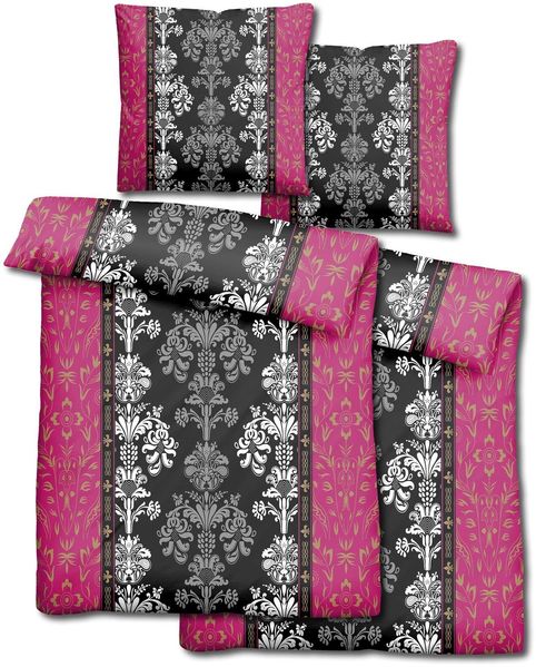 Doppelpack CloudComfort Basic Mikrofaser Bettwäsche schwarz/pink 135 x 200 + 80 x 80 cm