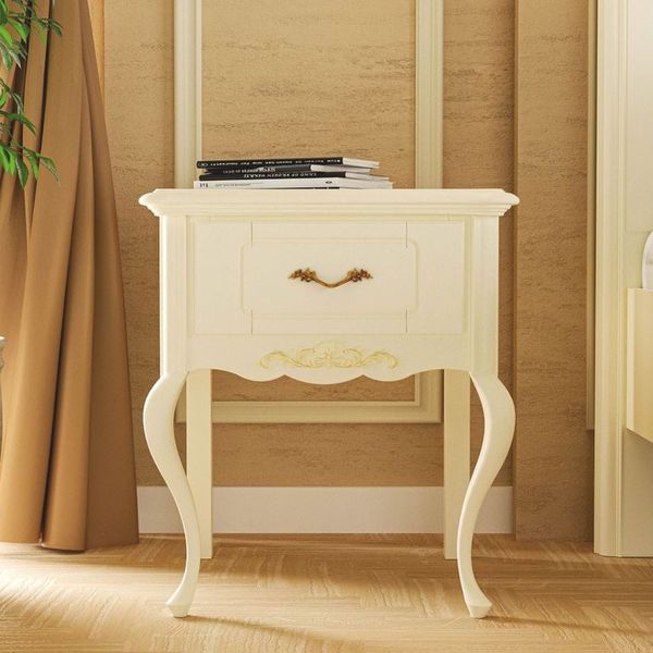Casa Padrino Luxus Barock Nachttisch mit Schublade Creme H. 60 cm - Barock Möbel