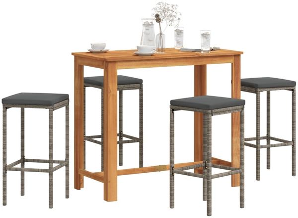 vidaXL 5-tlg. Gartenbar-Set Grau Massivholz Akazie und Poly Rattan 3295284