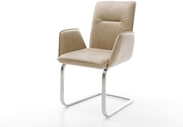 Freischwinger Vinja-Flex Mikrofaser Beige Vintage Freischwinger flach Edelstahl