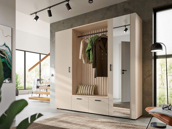 moebel-dich-auf Kompaktgarderobe MODENA (Set, 3-tlg, Sitzbank mit Paneel und 2 Garderobenschränken) 210 cm breit