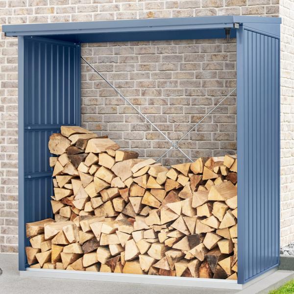 Hörmann Ecostar Metall Kaminholzregal Trend Typ 2, 181 x 103 cm, taubenblau, 181 x 103 x 198 cm (T x B x H)