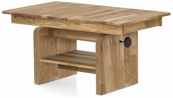 ELFO Couchtisch Couchtisch Höhenverstellbar Ausziehbar auf 160cm Eiche Massiv 120x65cm, Höhenverstellbar & Ausziehbar