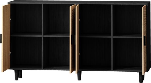 Aufbewahrungsschrank mit 4 Rattantüren & verstellbarem Einlegeboden, 158 x 40 x 88 cm, Schwarz Bild 9