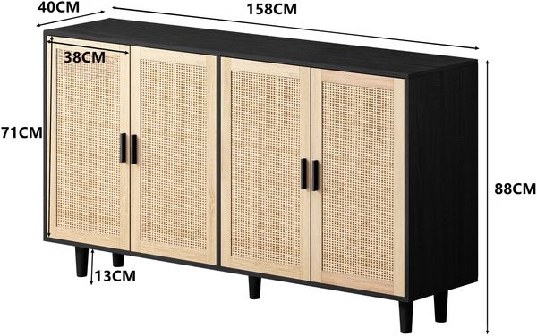 Aufbewahrungsschrank mit 4 Rattantüren & verstellbarem Einlegeboden, 158 x 40 x 88 cm, Schwarz Bild 10