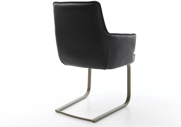 Freischwinger Heira-Flex mit Armlehnen Echt-Leder Schwarz Freischwinger flach Effektfinish Titan Taschenfederkern Bild 5